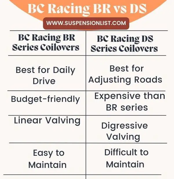 BC Racing BR vs DS in a table
